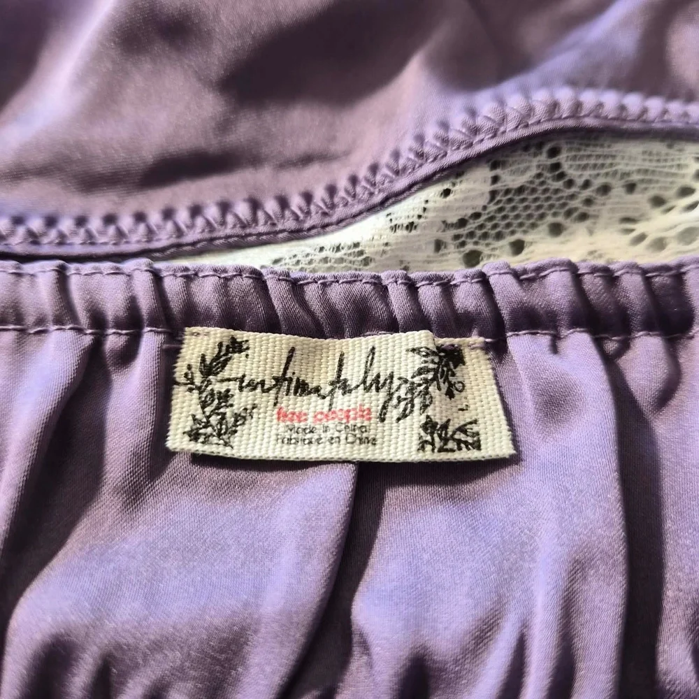 Free People NWOT She Silky Bralette Elderberry Purple Lace Satin Smocked Bra L - Picture 7 of 10